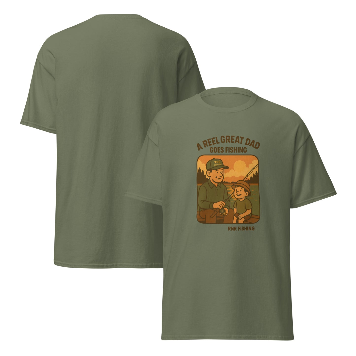 Front view of "Reel Great Dad" funny fishing shirt by RNR Fishing