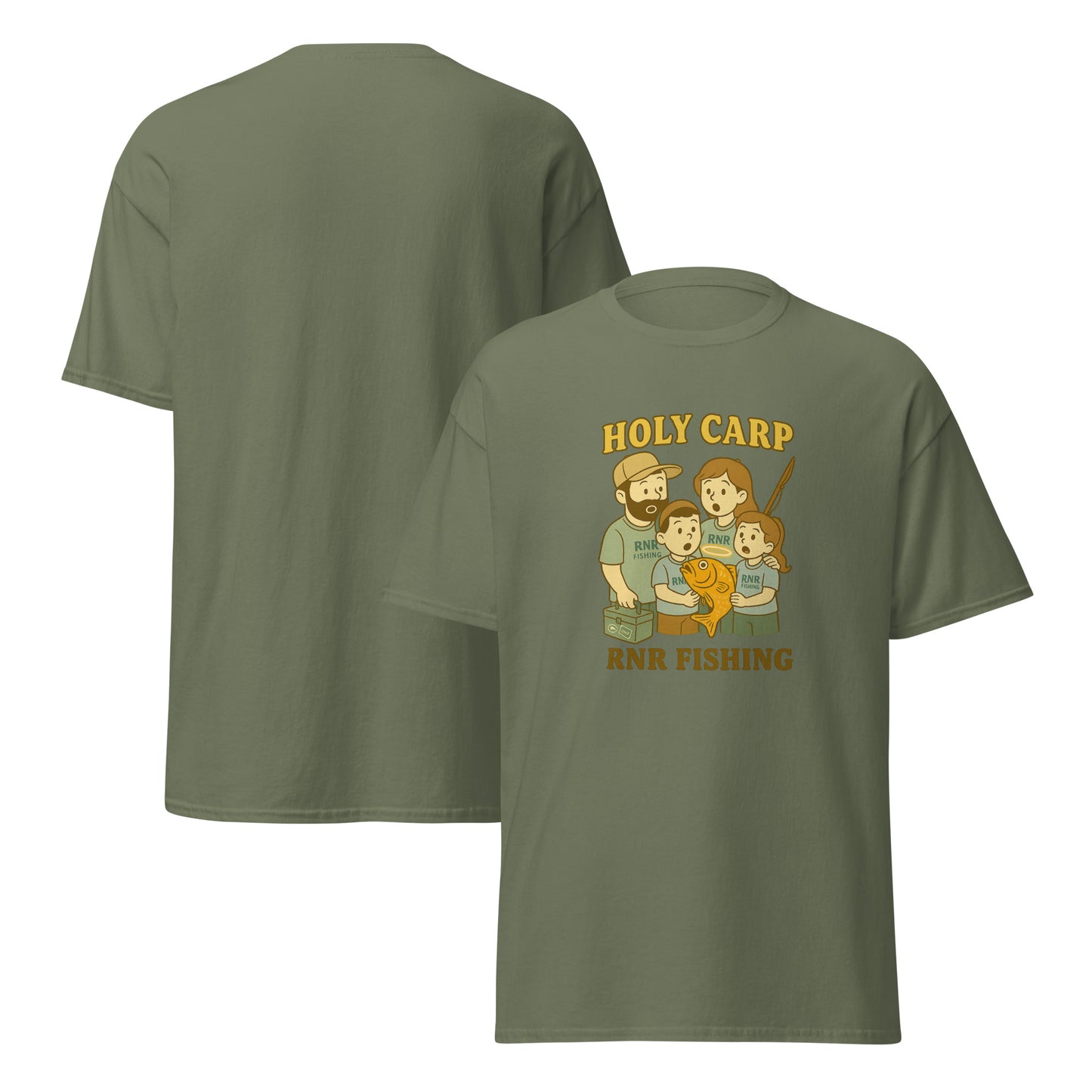 Holy Carp funny fishing shirt by RNR Fishing featuring bold fish pun design