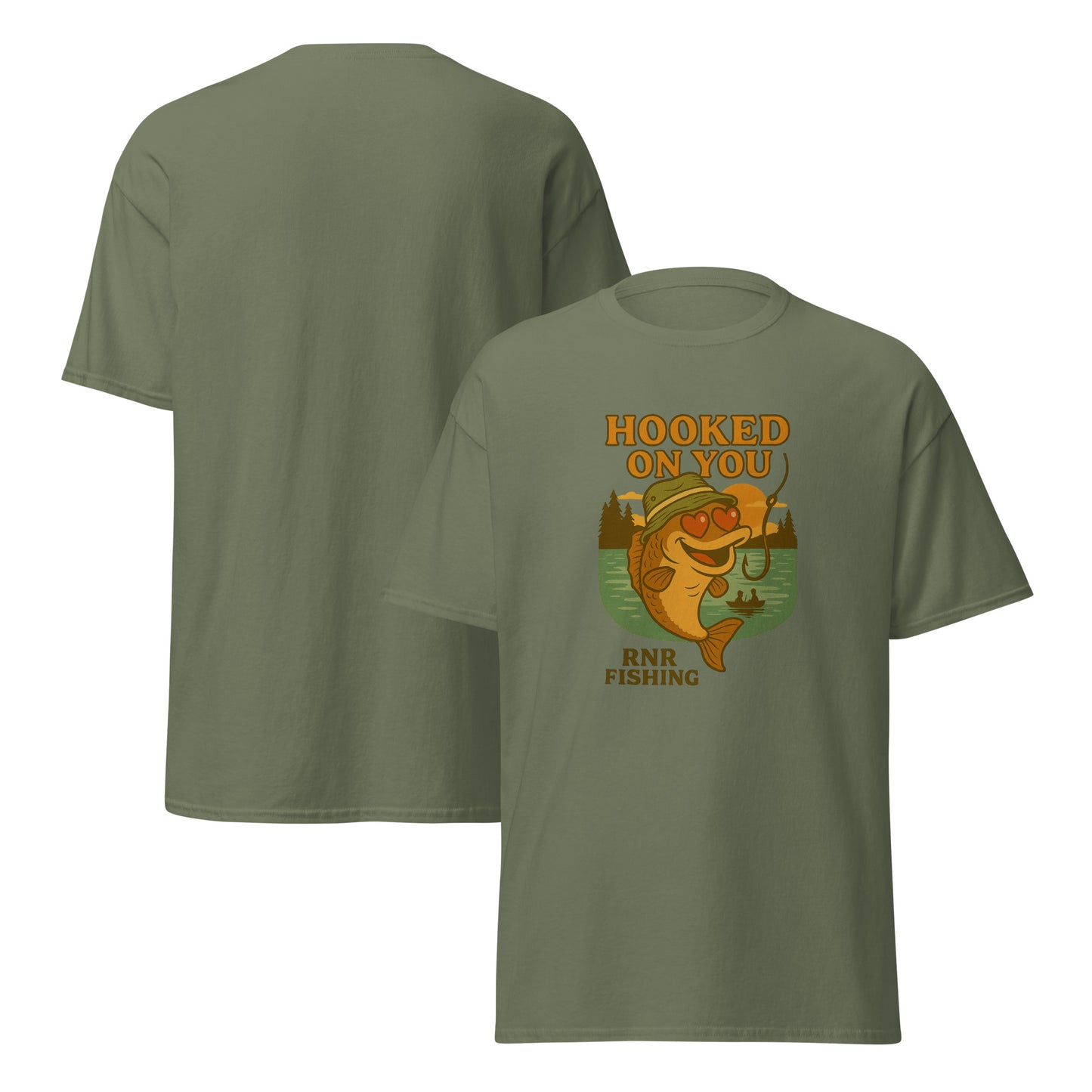 Hooked on You romantic fishing shirt by RNR Fishing with playful love pun