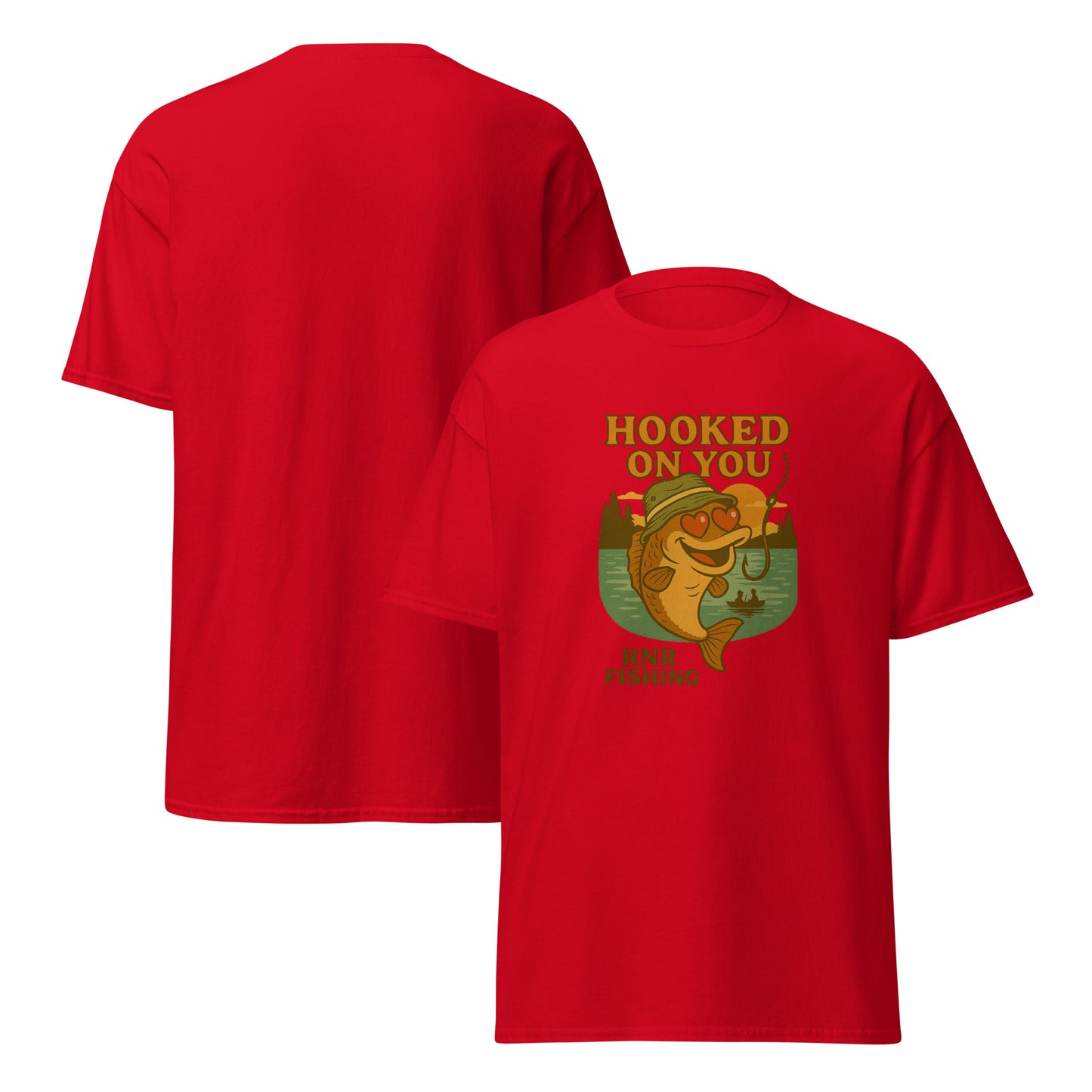 Hooked on You romantic fishing shirt by RNR Fishing with playful love pun