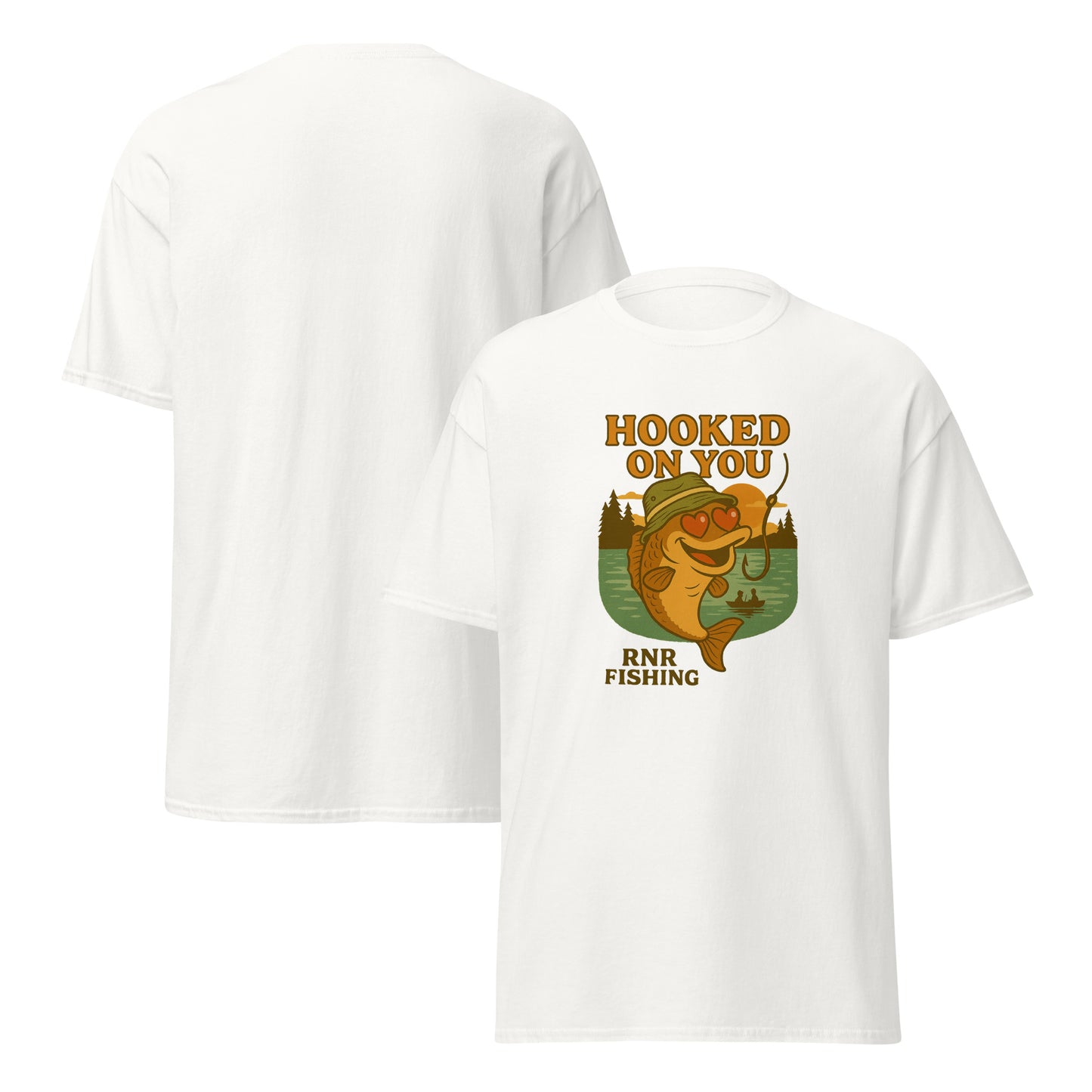 Hooked on You romantic fishing shirt by RNR Fishing with playful love pun