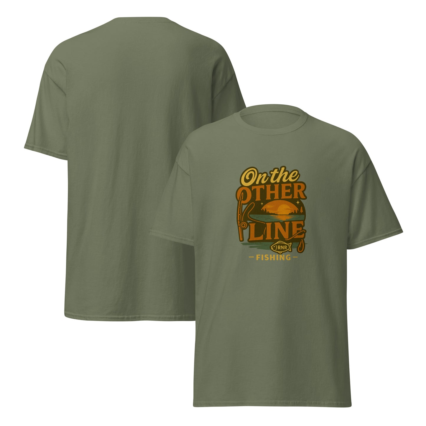 On the Other Line funny fishing shirt by RNR Fishing featuring phone pun humor