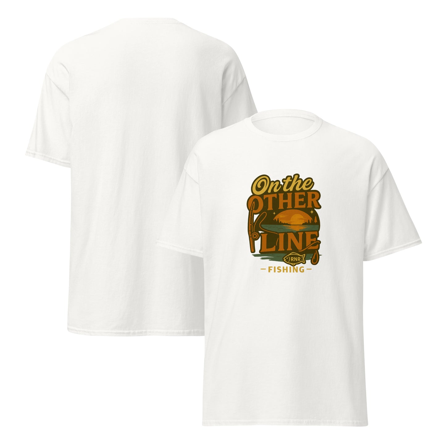 On the Other Line funny fishing shirt by RNR Fishing featuring phone pun humor