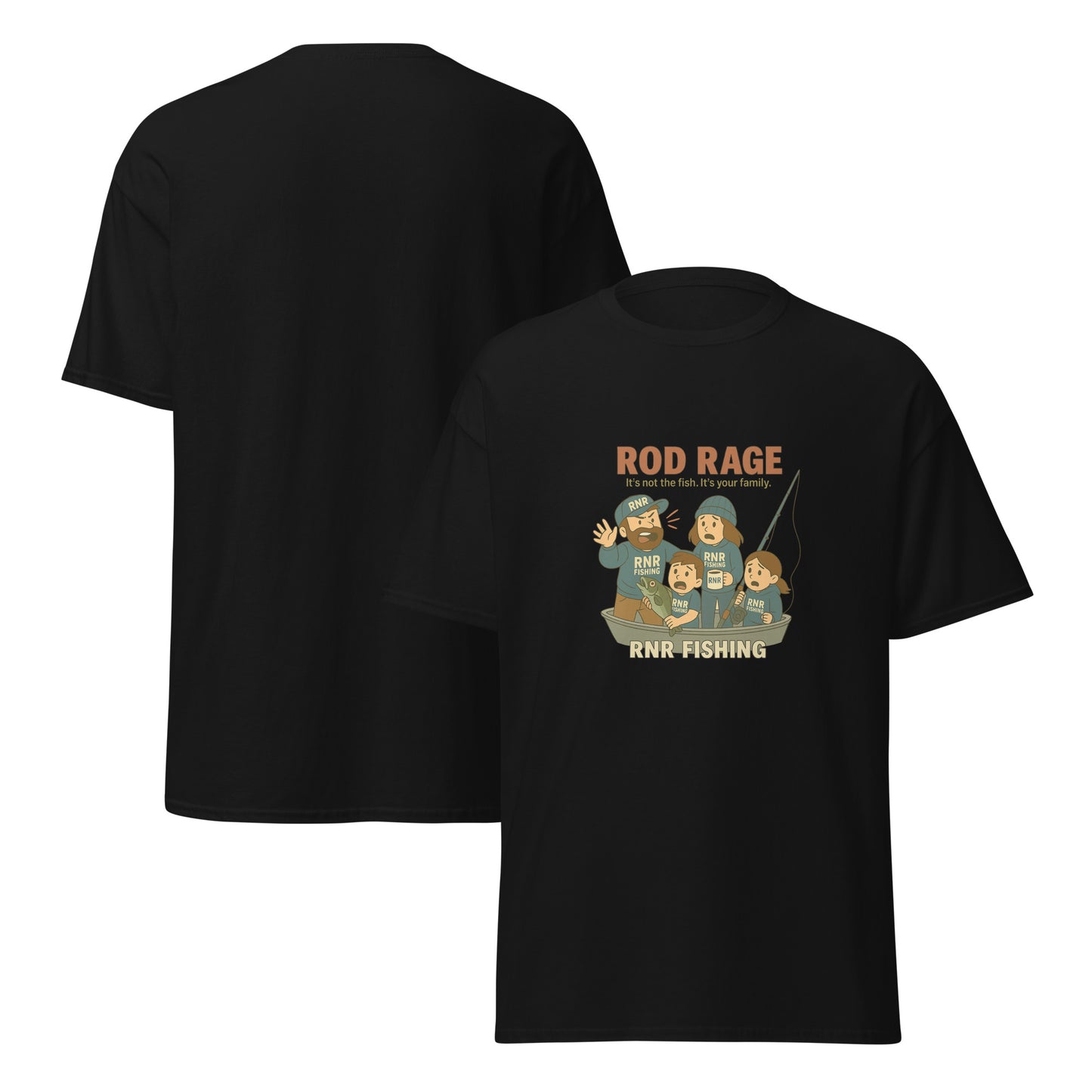 Rod Rage funny fishing shirt by RNR Fishing featuring chaotic family humor