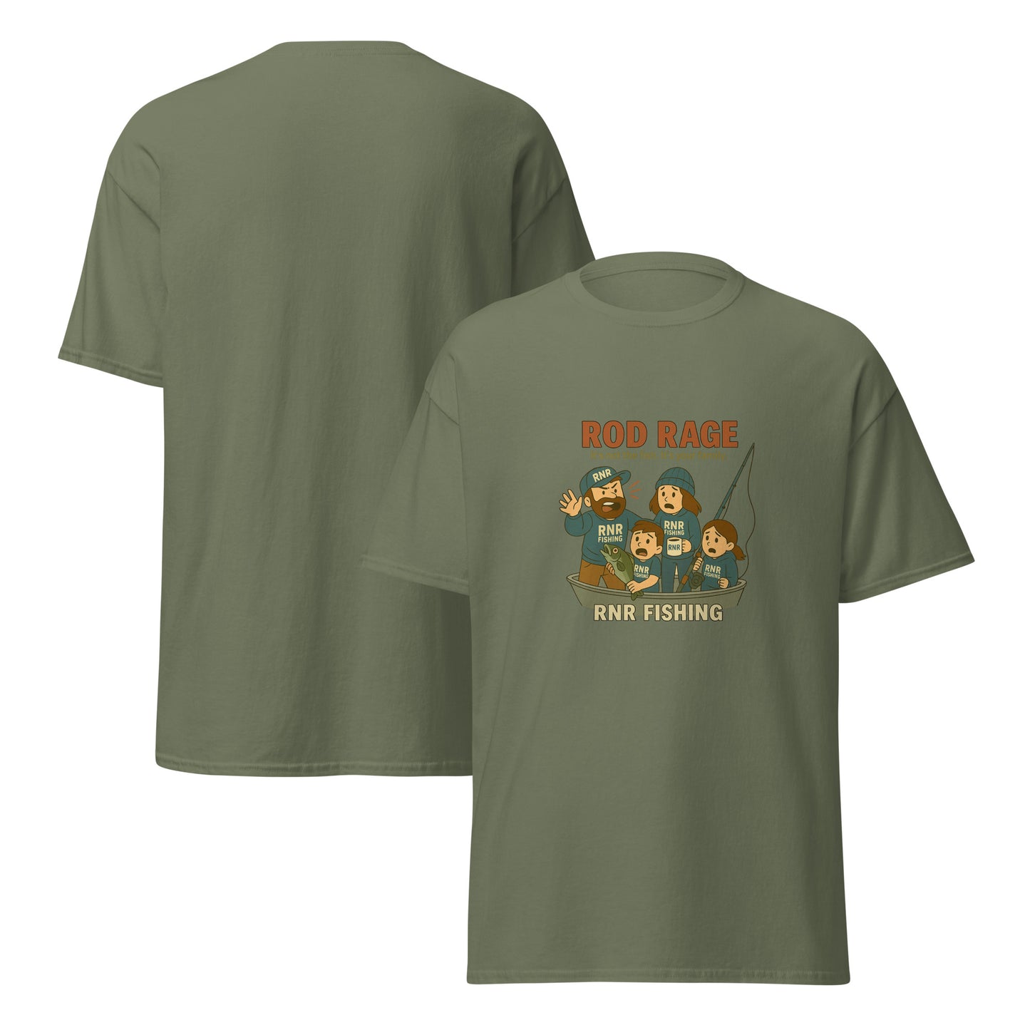 Rod Rage funny fishing shirt by RNR Fishing featuring chaotic family humor