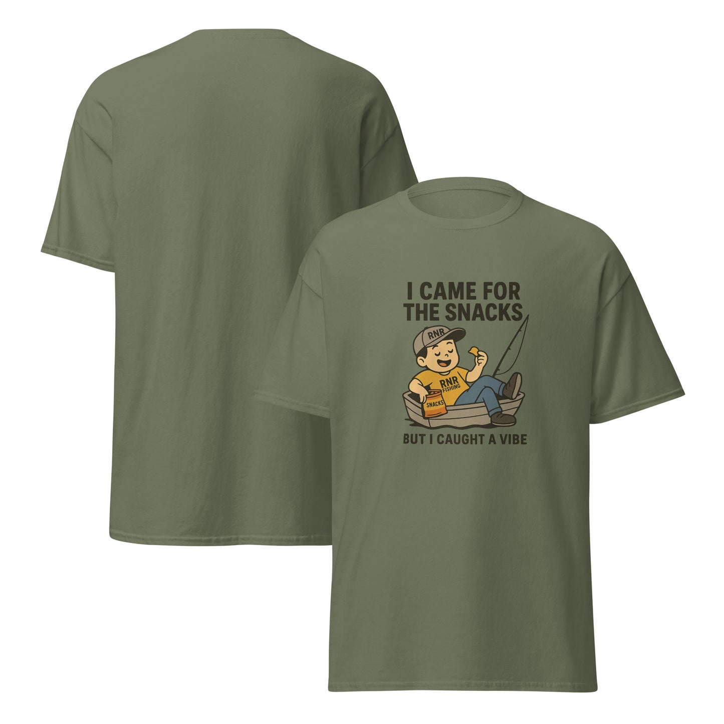 Snack Vibes funny fishing shirt by RNR Fishing with food and chill humor