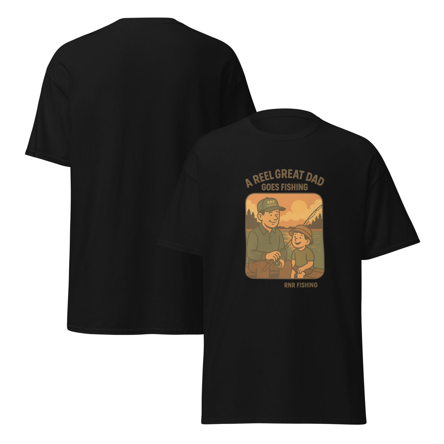Front view of "Reel Great Dad" funny fishing shirt by RNR Fishing