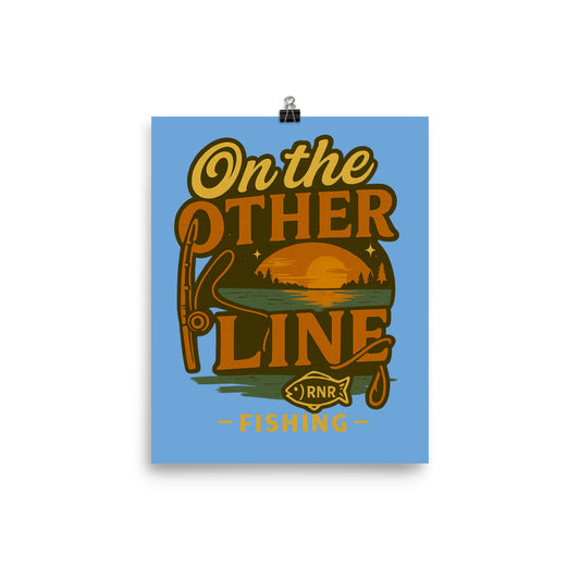 On the Other Line funny fishing poster by RNR Fishing with phone and fishing pun design

