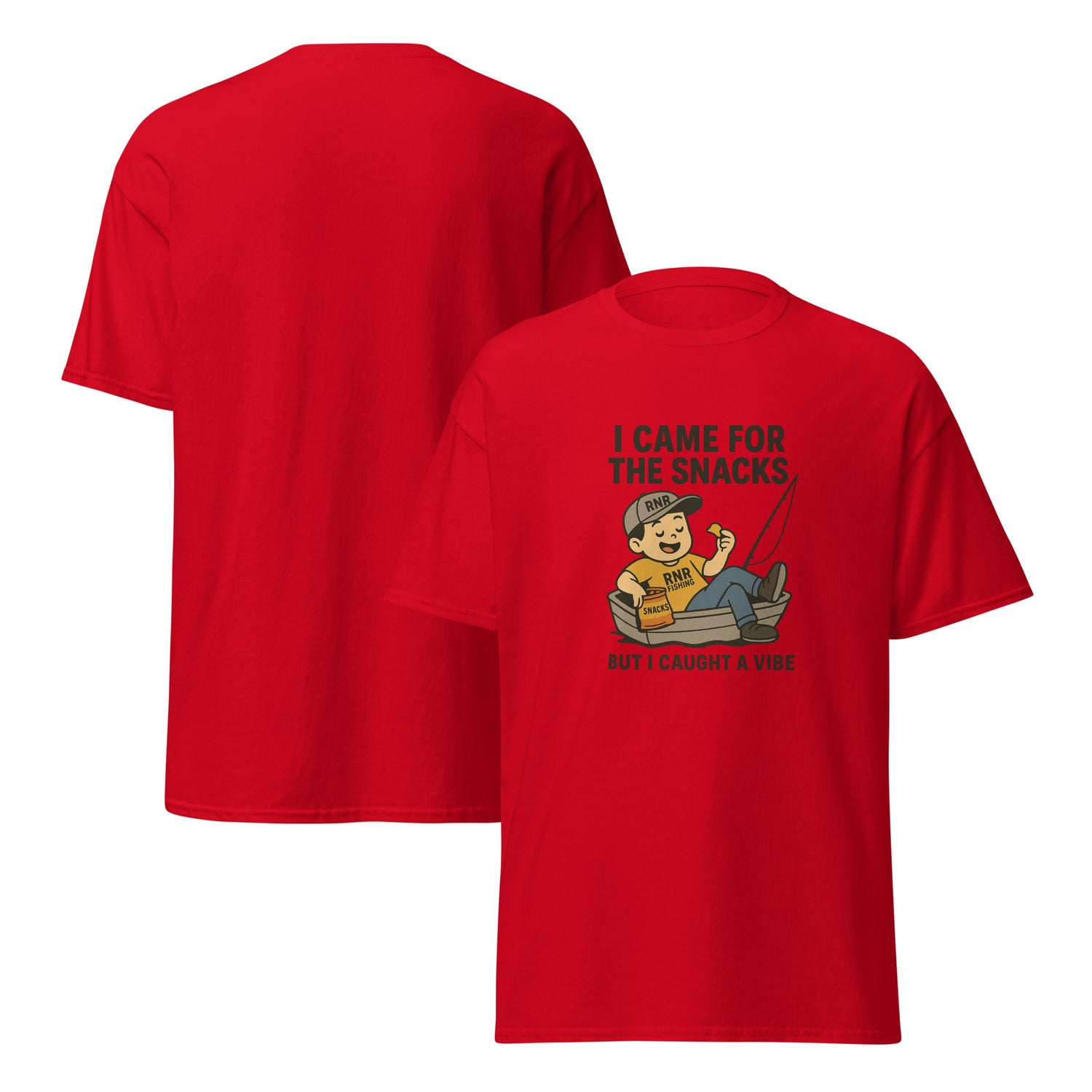 Snack Vibes funny fishing shirt by RNR Fishing with food and chill humor