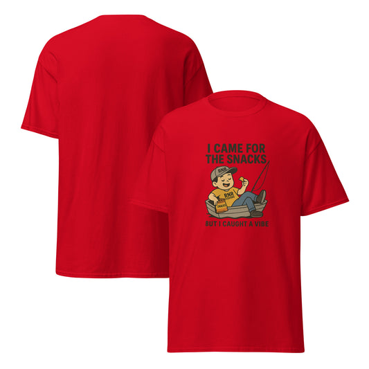 Snack Vibes funny fishing shirt by RNR Fishing with food and chill humor